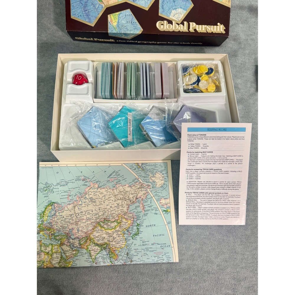National Geographic Global Pursuit Geography Board Game Trivia Map Cards Vintage